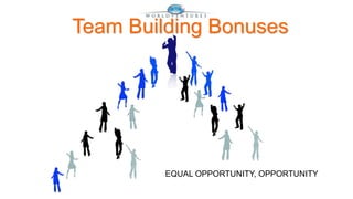 Team Building Bonuses 
EQUAL OPPORTUNITY, OPPORTUNITY 
 
