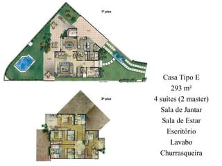 Casa Tipo E 293 m² 4 suítes (2 master) Sala de Jantar Sala de Estar Escritório Lavabo Churrasqueira 