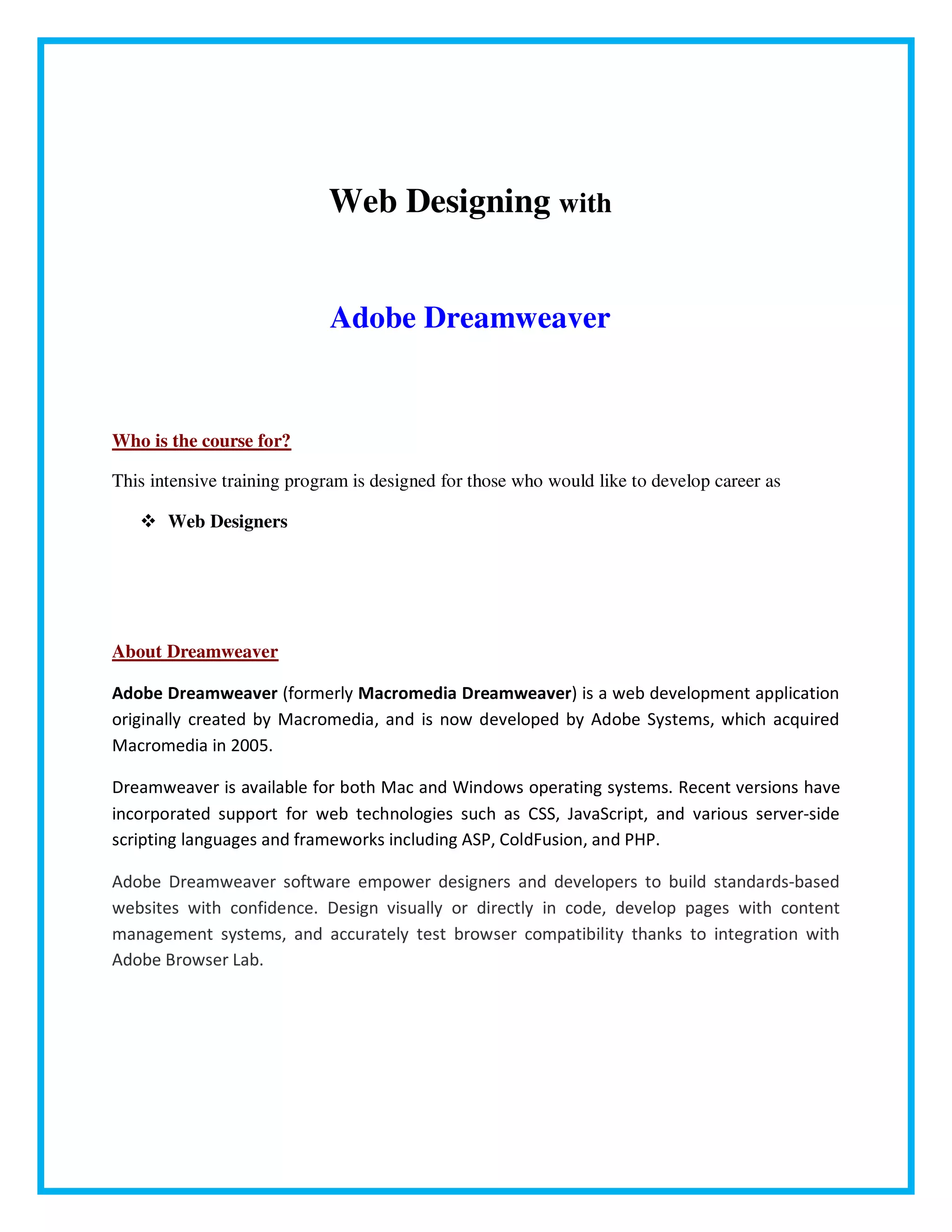 Dream weaver brochure | PDF