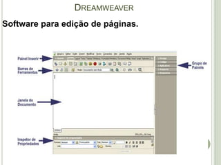 DreamweaverSoftware para edição de páginas.