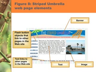 Figure 8: Striped Umbrella  web page elements Banner Flash button objects that link to other pages in the Web site Text links to other pages in the Web site Text Image 