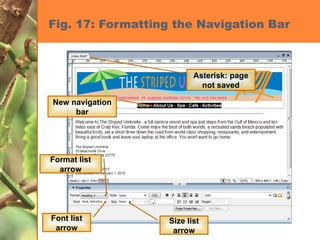 Fig. 17: Formatting the Navigation Bar New navigation bar Format list arrow Font list arrow Size list arrow Asterisk: page not saved 