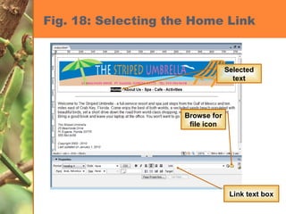 Fig. 18: Selecting the Home Link Selected text Browse for file icon Link text box 