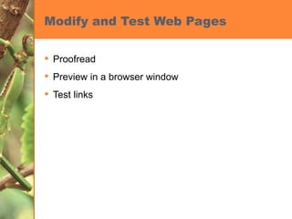 Modify and Test Web Pages Proofread Preview in a browser window Test links 