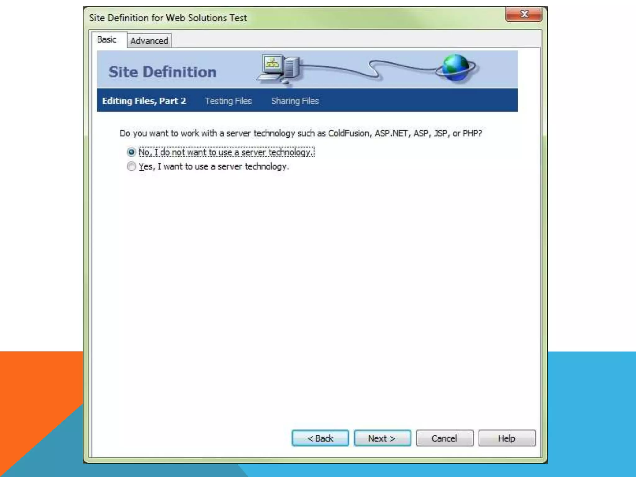 Dreamweaver cs4 site setup wizard