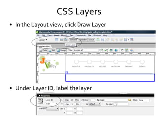 CSS Layers In the Layout view, click Draw Layer Under Layer ID, label the layer 