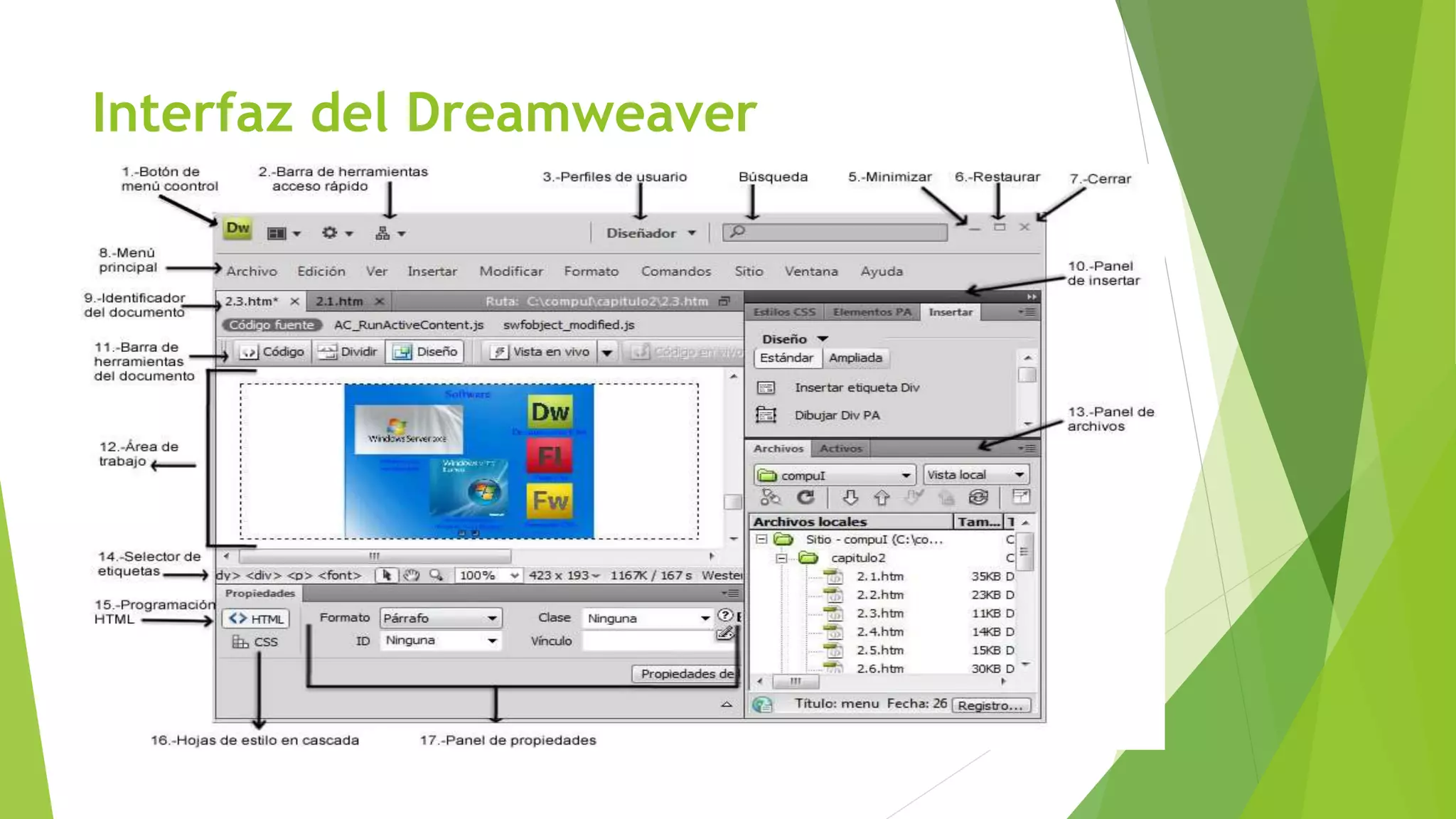 Interfaz del Dreamweaver
 