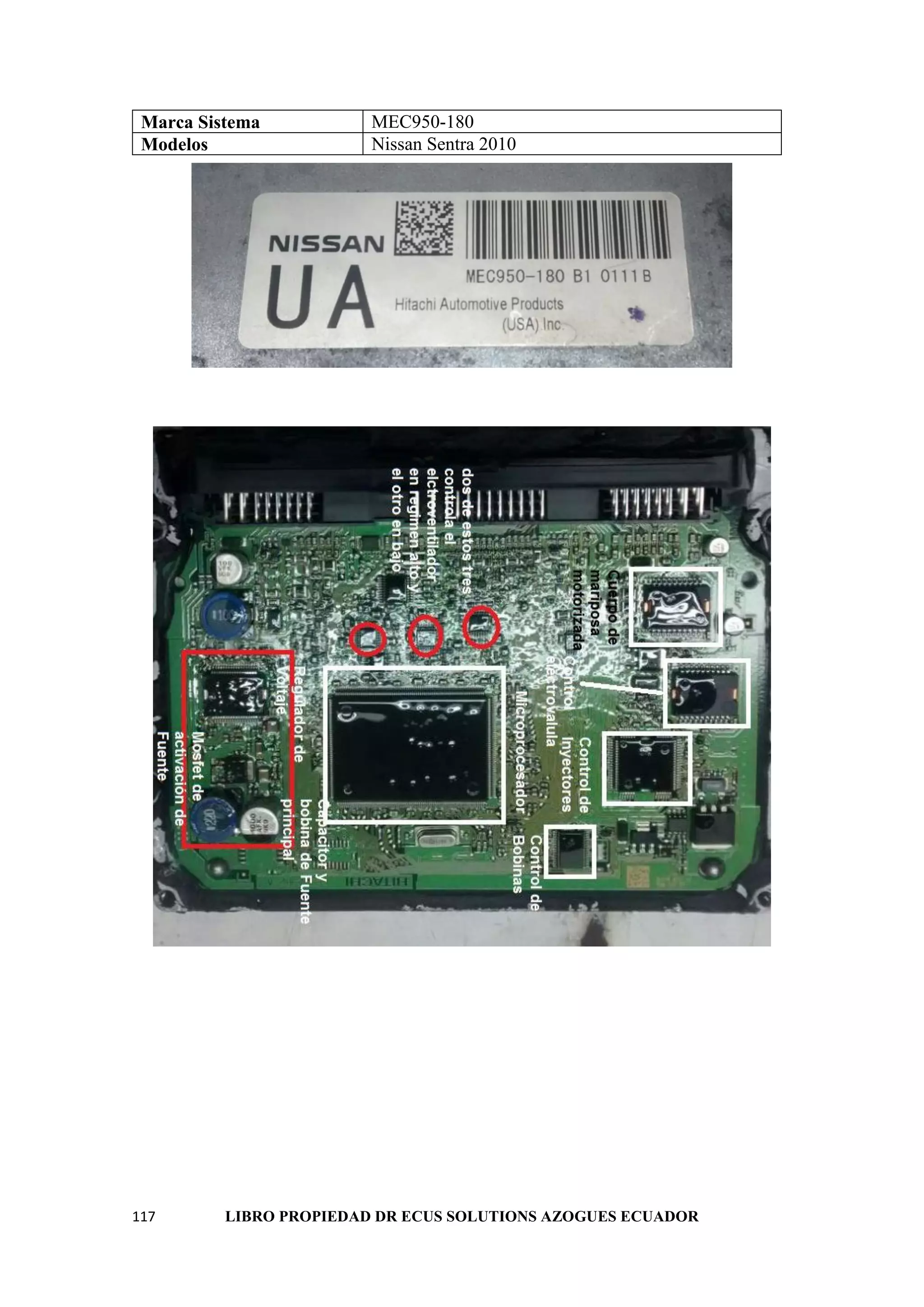 117 LIBRO PROPIEDAD DR ECUS SOLUTIONS AZOGUES ECUADOR
Marca Sistema MEC950-180
Modelos Nissan Sentra 2010
 
