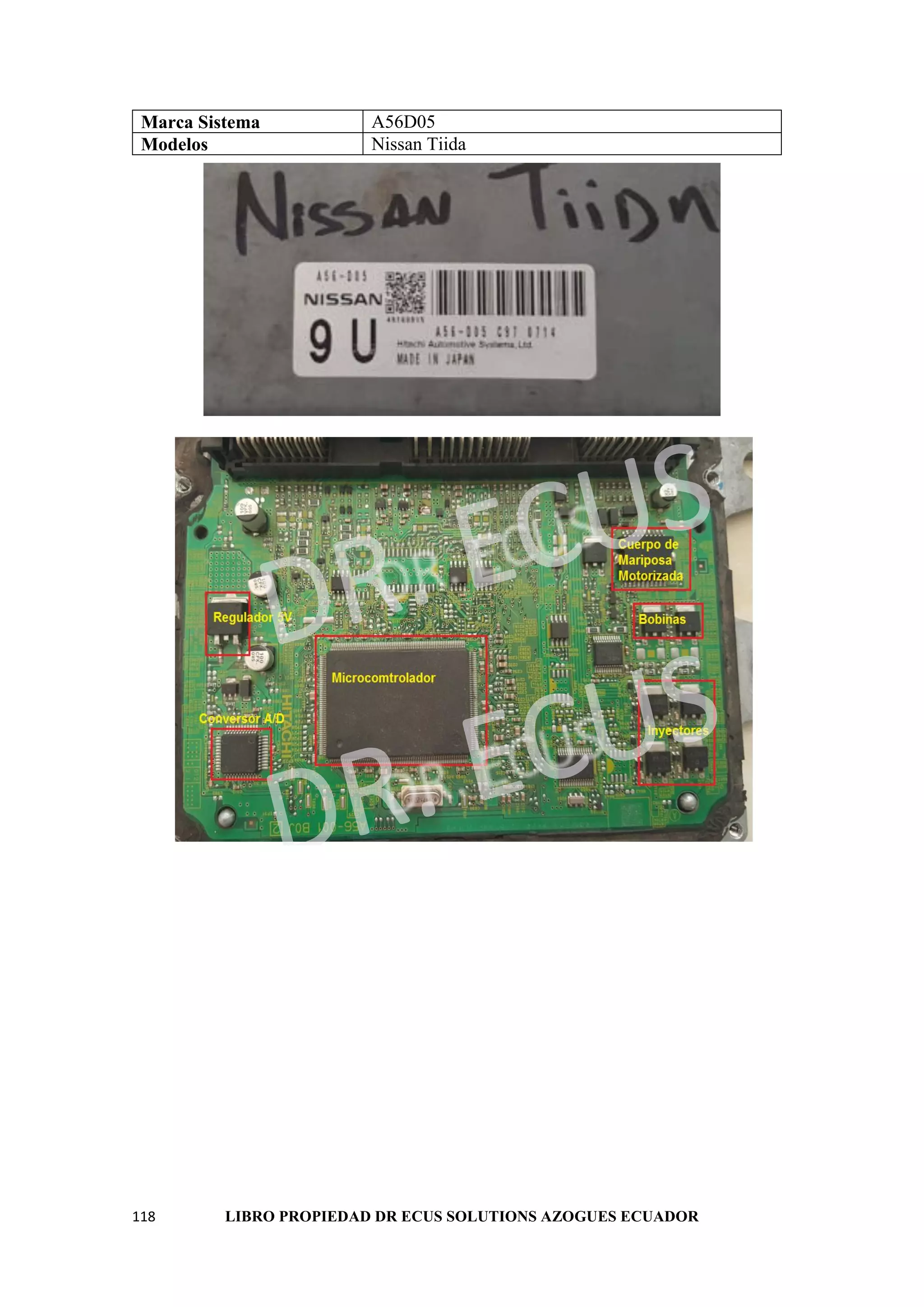 118 LIBRO PROPIEDAD DR ECUS SOLUTIONS AZOGUES ECUADOR
Marca Sistema A56D05
Modelos Nissan Tiida
 