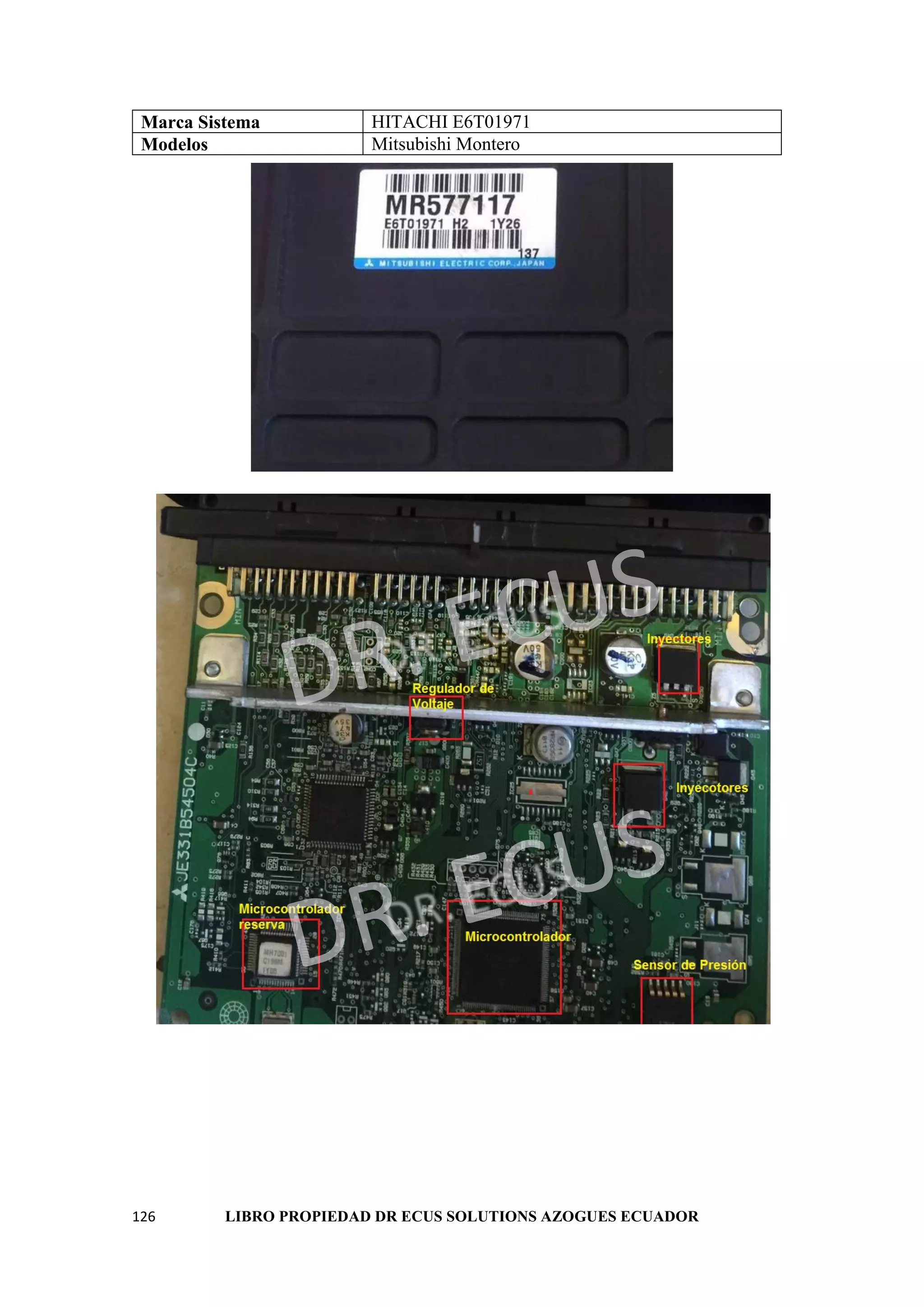 126 LIBRO PROPIEDAD DR ECUS SOLUTIONS AZOGUES ECUADOR
Marca Sistema HITACHI E6T01971
Modelos Mitsubishi Montero
 