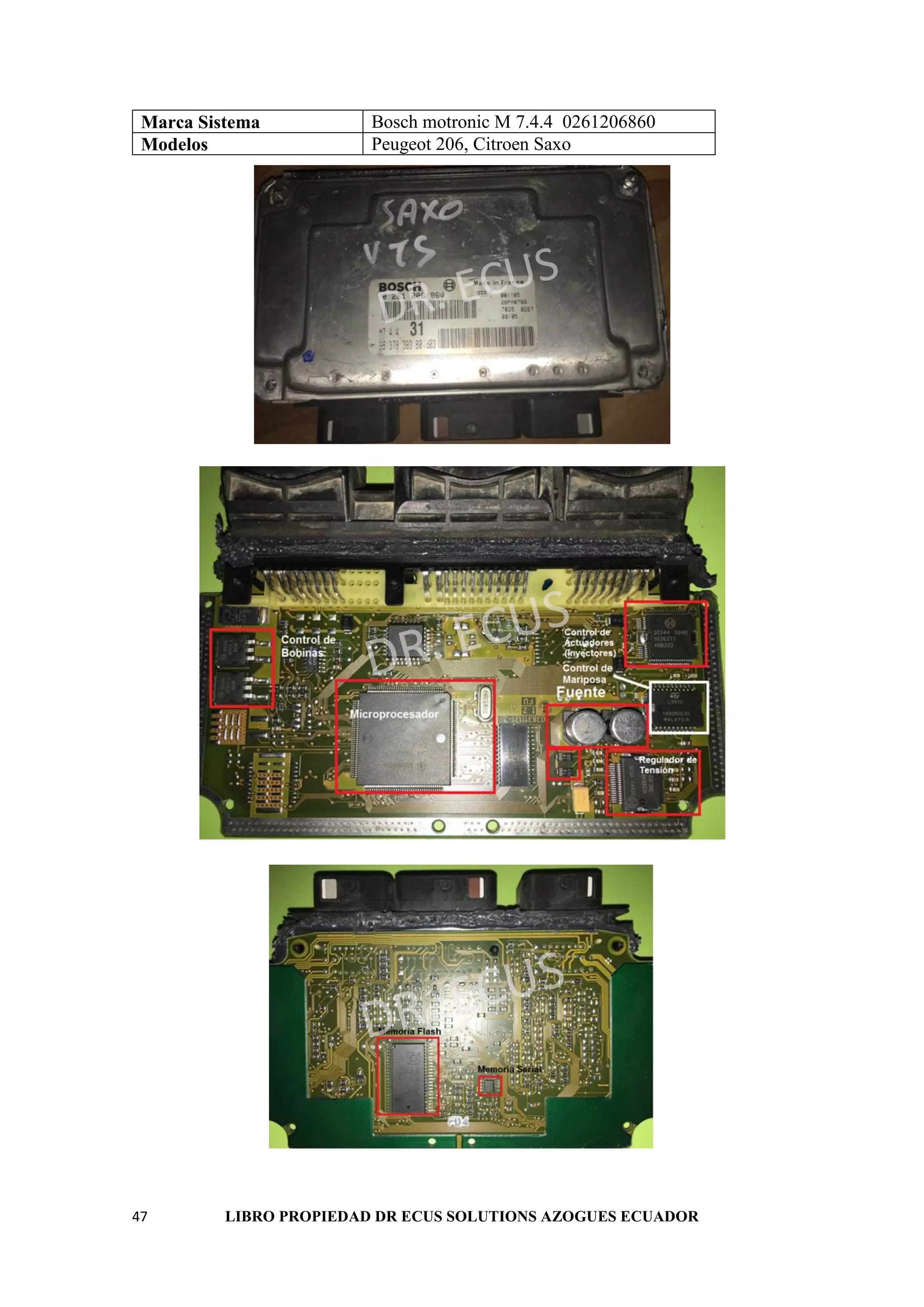 47 LIBRO PROPIEDAD DR ECUS SOLUTIONS AZOGUES ECUADOR
Marca Sistema Bosch motronic M 7.4.4 0261206860
Modelos Peugeot 206, Citroen Saxo
 