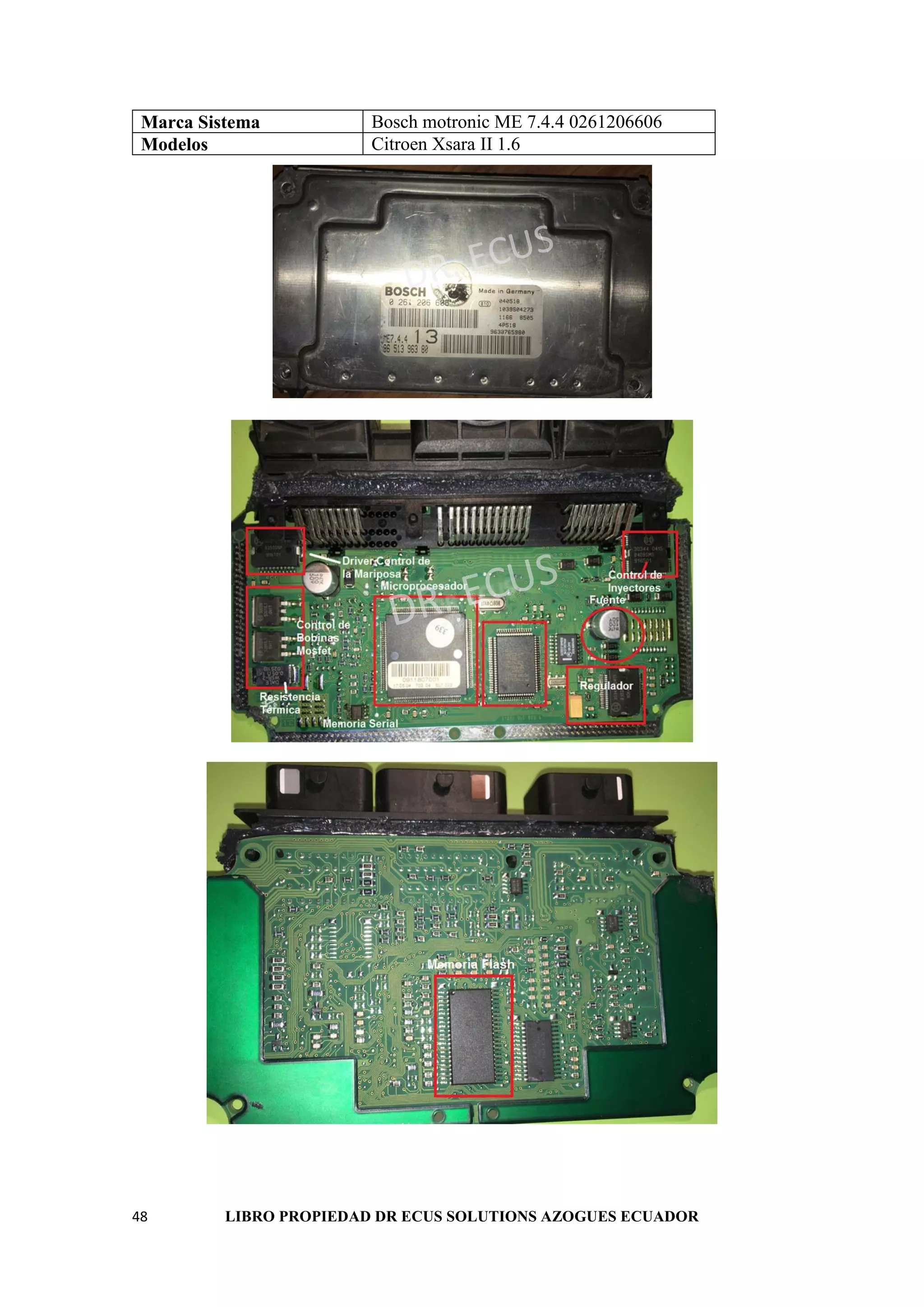 48 LIBRO PROPIEDAD DR ECUS SOLUTIONS AZOGUES ECUADOR
Marca Sistema Bosch motronic ME 7.4.4 0261206606
Modelos Citroen Xsara II 1.6
 
