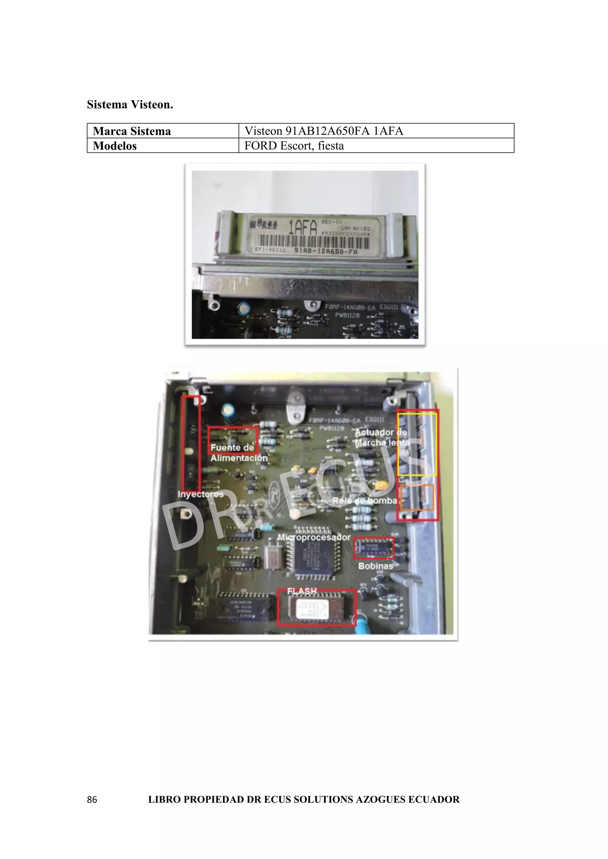86 LIBRO PROPIEDAD DR ECUS SOLUTIONS AZOGUES ECUADOR
Sistema Visteon.
Marca Sistema Visteon 91AB12A650FA 1AFA
Modelos FORD Escort, fiesta
 