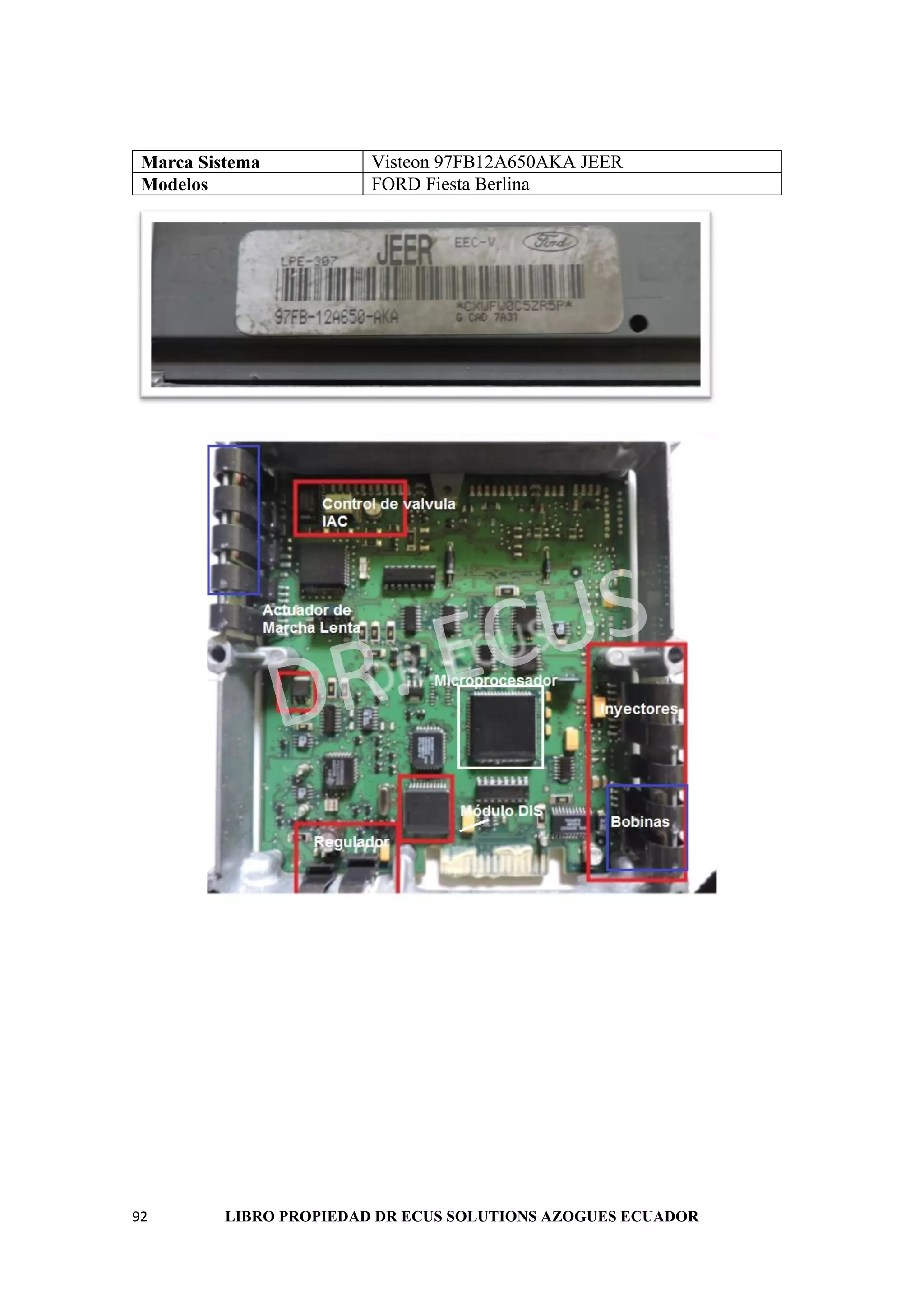 92 LIBRO PROPIEDAD DR ECUS SOLUTIONS AZOGUES ECUADOR
Marca Sistema Visteon 97FB12A650AKA JEER
Modelos FORD Fiesta Berlina
 