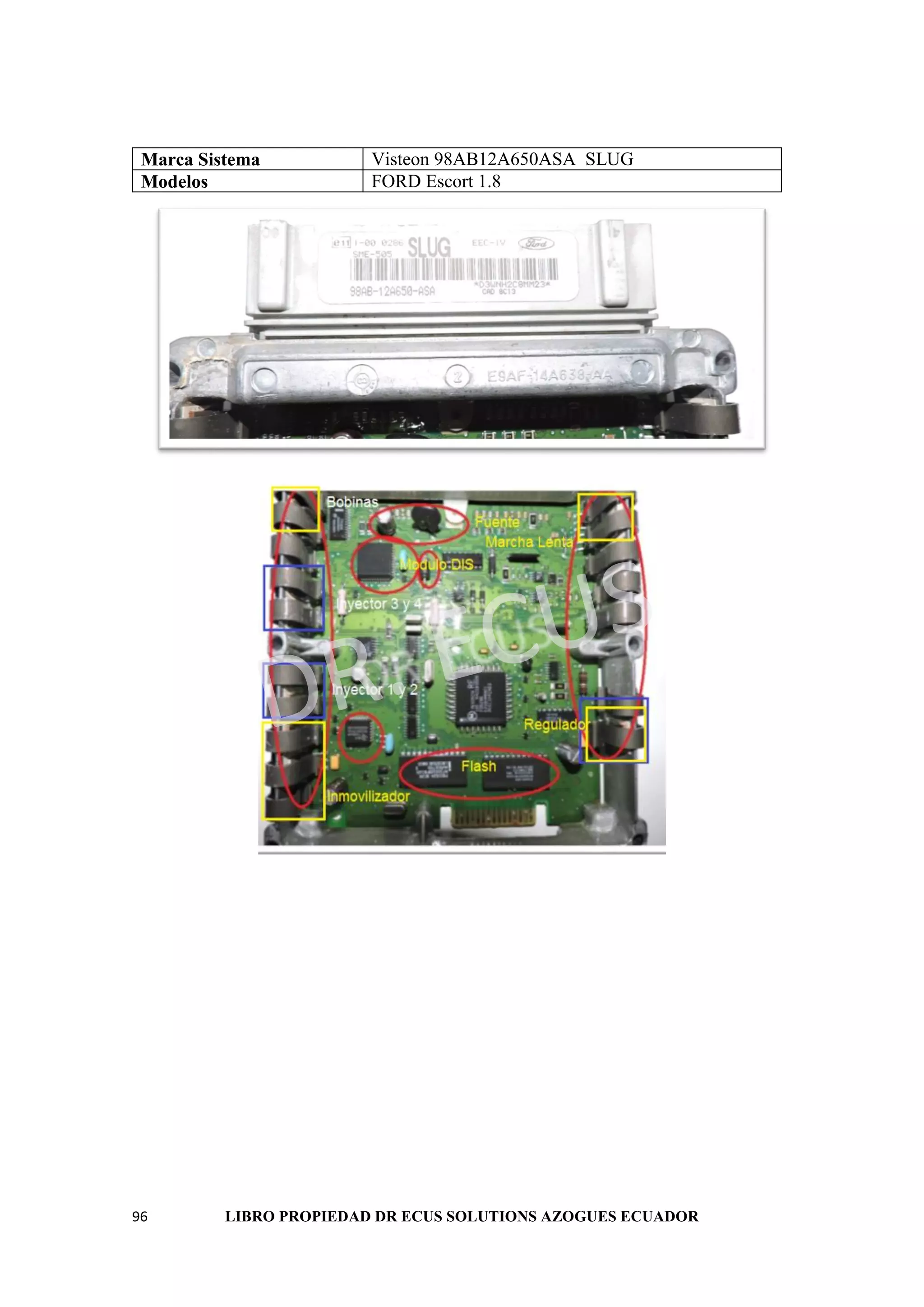 96 LIBRO PROPIEDAD DR ECUS SOLUTIONS AZOGUES ECUADOR
Marca Sistema Visteon 98AB12A650ASA SLUG
Modelos FORD Escort 1.8
 
