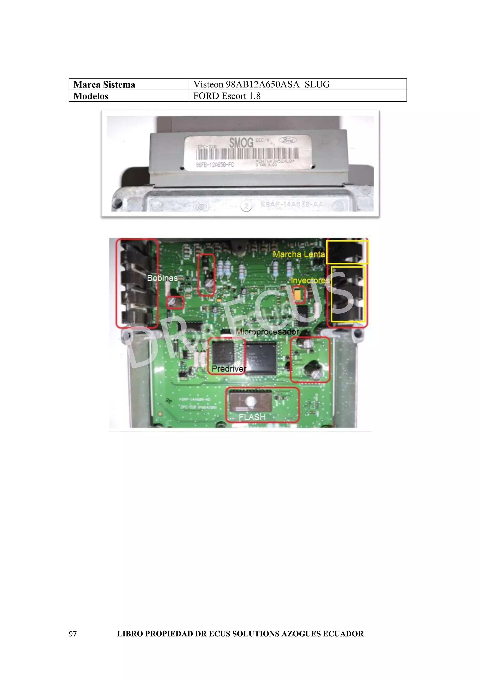 97 LIBRO PROPIEDAD DR ECUS SOLUTIONS AZOGUES ECUADOR
Marca Sistema Visteon 98AB12A650ASA SLUG
Modelos FORD Escort 1.8
 