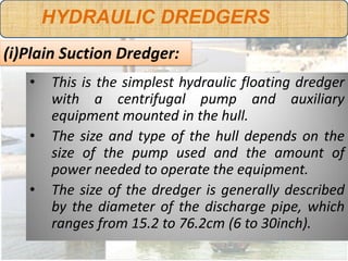 HYDRAULIC DREDGERS
(i)Plain Suction Dredger:
 