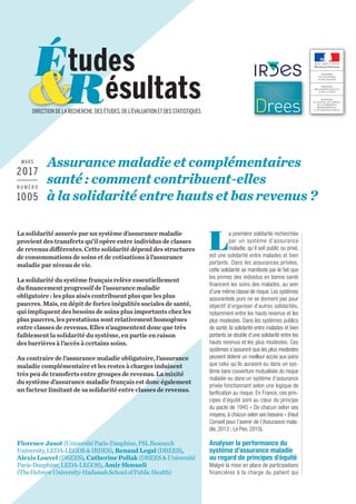 La solidarité assurée par un système d’assurance maladie
provient des transferts qu’il opère entre individus de classes
de...