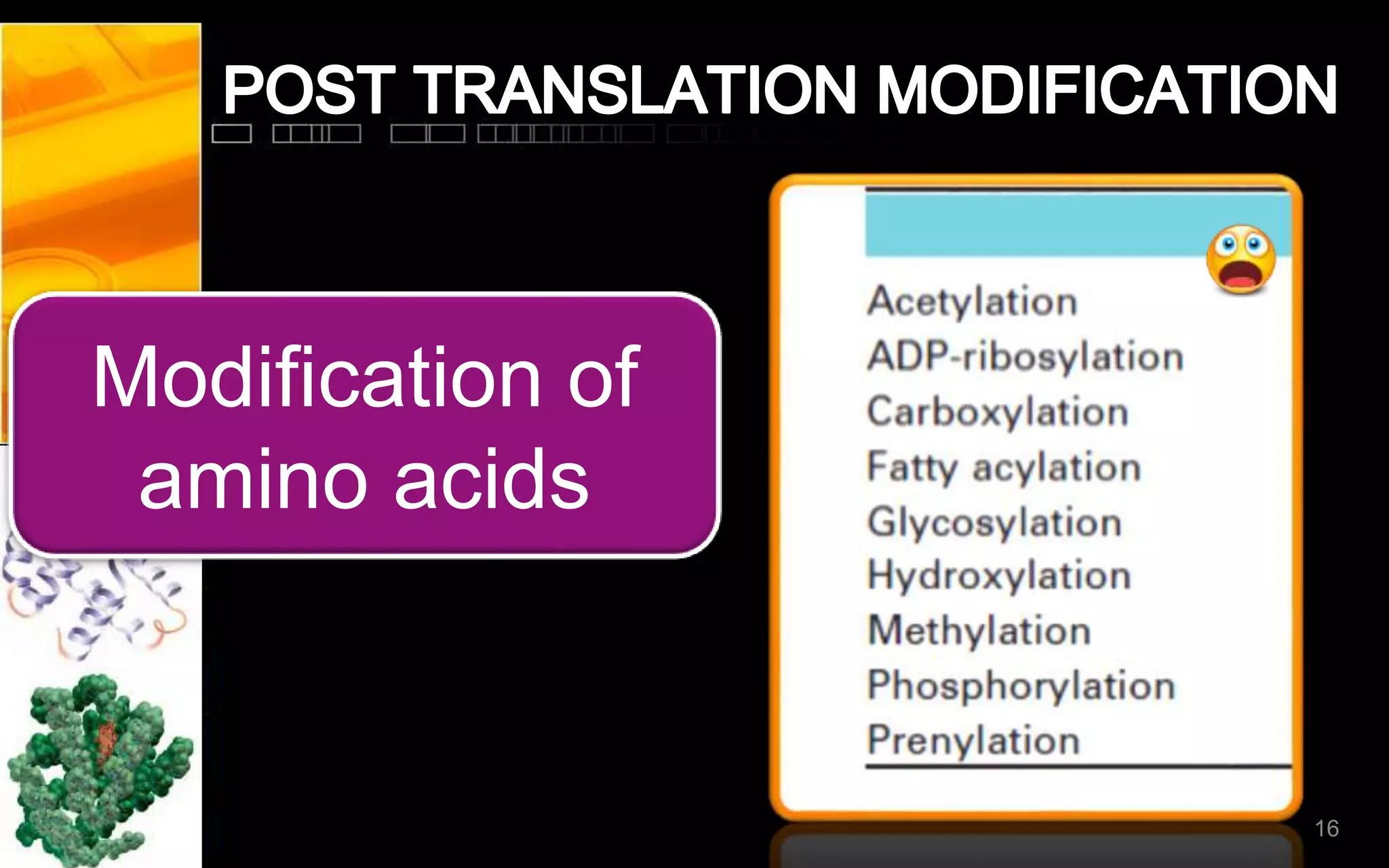 Modification of
amino acids
16
 