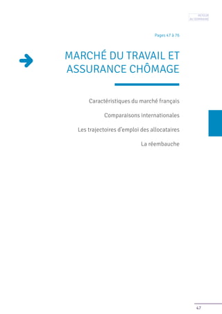 47
Pages 47 à 76
MARCHÉ DU TRAVAIL ET
ASSURANCE CHÔMAGE
Caractéristiques du marché français
Comparaisons internationales
Les trajectoires d’emploi des allocataires
La réembauche
Retour
au sommaire
 