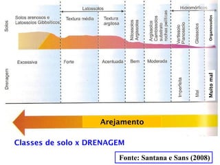 Fonte: Santana e Sans (2008)
Classes de solo x DRENAGEM
Arejamento
Muito
mal
Organossolos
 