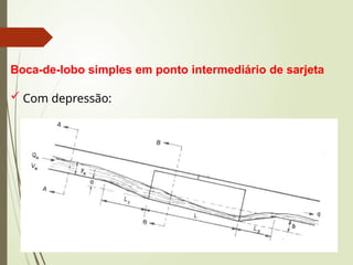Boca-de-lobo simples em ponto intermediário de sarjeta
 Com depressão:
 