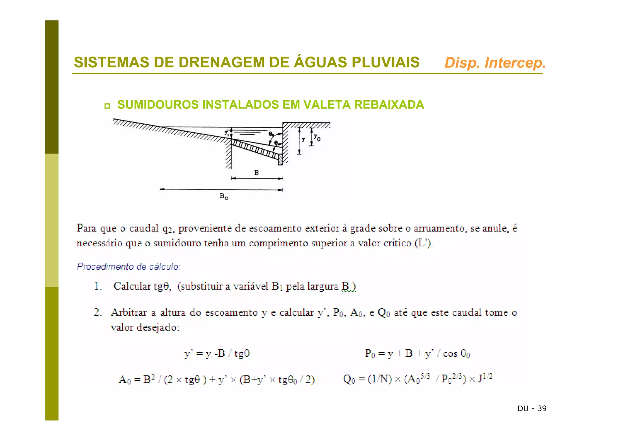 DU - 39
SISTEMAS DE DRENAGEM DE ÁGUAS PLUVIAIS
SUMIDOUROS INSTALADOS EM VALETA REBAIXADA
Disp. Intercep.
 