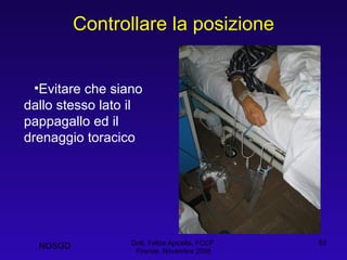 Controllare la posizione Dott. Felice Apicella, FCCP  Firenze, Novembre 2008 Evitare che siano dallo stesso lato il pappagallo ed il drenaggio toracico NOSGD 