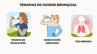 TERAPIA DE
INHALACIÓN:
HIDRATACIÓN
ADECUADA
TOS DIRIGIDA
TERAPIAS DE HIGIENE BRONQUIAL
 