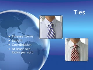 Ties



•   Finesse Items
•   Length
•   Coordination
•   At least two
    looks per suit
 
