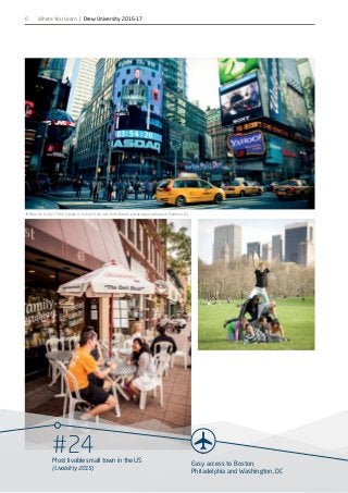 Easy access to Boston,
Philadelphia and Washington, DC
#24Most livable small town in the US
(Livability 2015)
6
 New York City’s Time Square is a short train ride from Drew’s picturesque campus in Madison, NJ.
Where You Learn | Drew University 2016-17
 