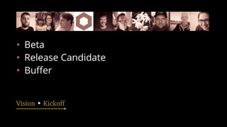• Beta
• Release Candidate
• Buﬀer
Vision • Kickoff
 