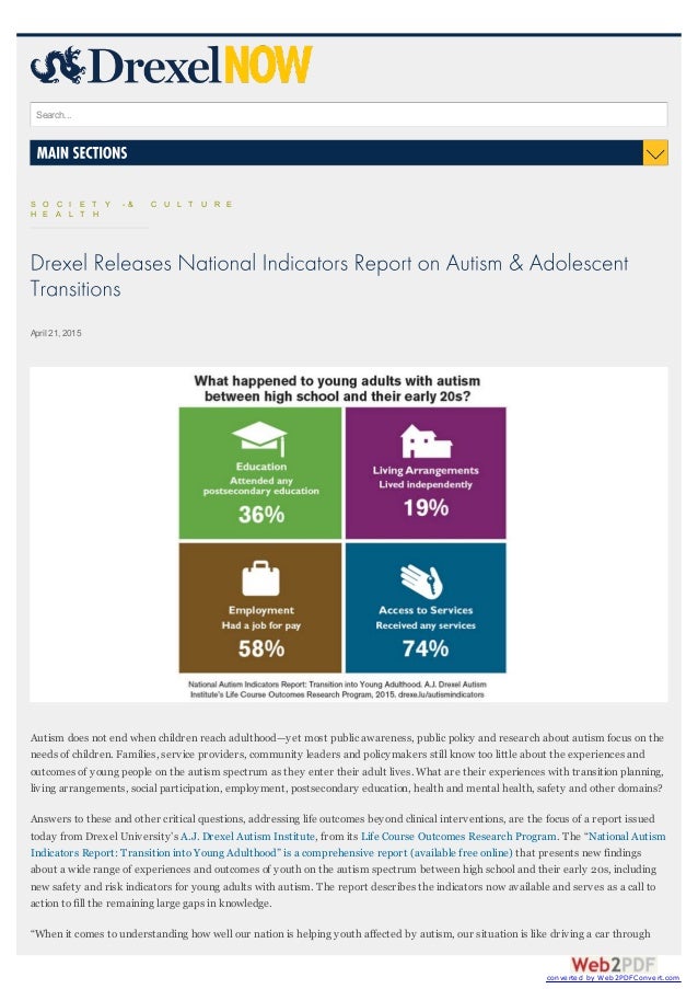 National Autism Indicators Report >> Drexel University Autism Institue National Indicators Report On Autis National Autism Indicators Report >> Drexel University Autism Institue National Indicators Report On Autis