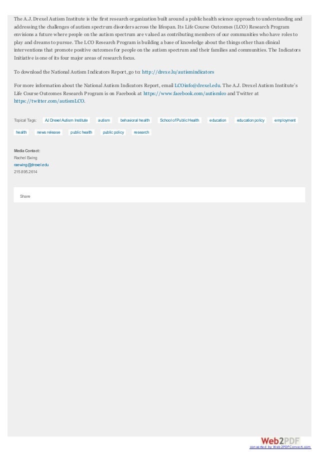 National Autism Indicators Report >> Drexel University Autism Institue National Indicators Report On Autis National Autism Indicators Report >> Drexel University Autism Institue National Indicators Report On Autis