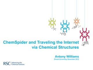 ChemSpider and Traveling the Internet
            via Chemical Structures

                         Antony Williams
                        Drexel University, November 2012
 