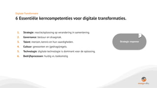 Disruptions Use of digital tech
Strategic response
Trigger
Fuel
Rely on
Data
6
Digitale Transformatie begrijpen
Van klant ...