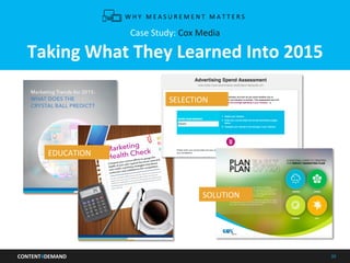 CONTENT4DEMAND	
   39	
  
Case	
  Study:	
  Cox	
  Media	
  
	
  
Taking	
  What	
  They	
  Learned	
  Into	
  2015	
  
	
...