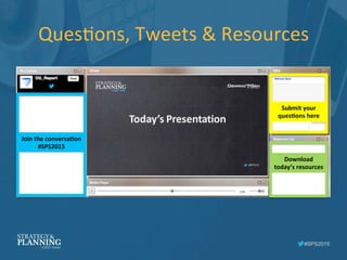 #SPS2015
QuesIons,	
  Tweets	
  &	
  Resources	
  
Submit	
  your	
  
quesLons	
  here	
  
Download	
  	
  
today’s	
  res...