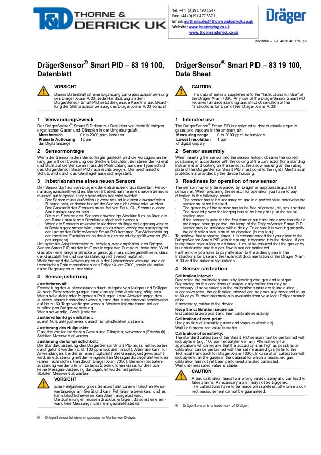 Dräger PID Sensors For Portable Gas Detectors Operating Instructions