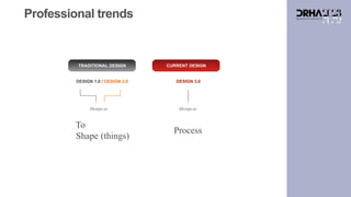 Professional trends
TRADITIONAL DESIGN CURRENT DESIGN
DESIGN 1.0 / DESIGN 2.0 DESIGN 3.0
Design as
To
Shape (things)
Design as
Process
 