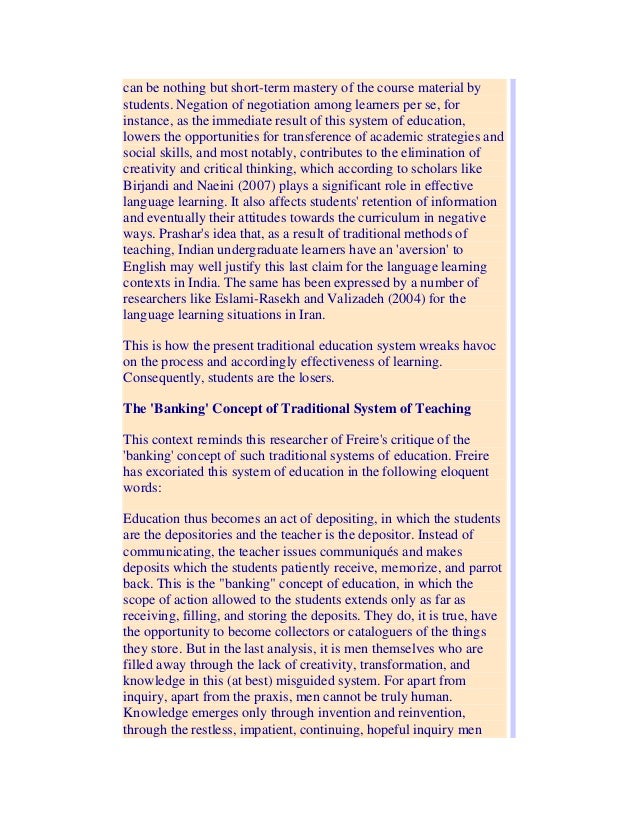 Banking concept of education term papers