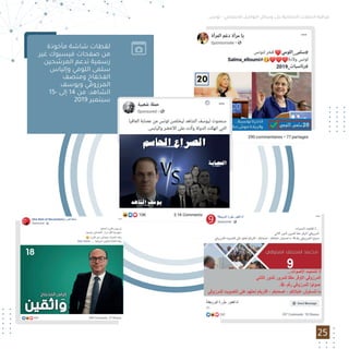 ‫ﺗﻮﻧﺲ‬ - ‫اﻻﺟﺘﻤﺎﻋﻲ‬ ‫اﻟﺘﻮاﺻﻞ‬ ‫وﺳﺎﺋﻞ‬ ‫ﻋﻠﻰ‬ ‫اﻻﻧﺘﺨﺎﺑﻴﺔ‬ ‫اﻟﺤﻤﻼت‬ ‫ﻣﺮاﻗﺒﺔ‬
25
‫ﻣﺄﺧﻮذة‬ ‫ﺷﺎﺷﺔ‬ ‫ﻟﻘﻄﺎت‬
‫ﻏﻴﺮ‬ ‫ﻓﻴﺴﺒﻮك‬ ‫ﺻﻔﺤﺎت‬ ‫ﻣﻦ‬
‫اﻟﻤﺮﺷﺤﻴﻦ‬ ‫ﺗﺪﻋﻢ‬ ‫رﺳﻤﻴﺔ‬
‫وإﻟﻴﺎس‬ ‫اﻟﻠﻮﻣﻲ‬ ‫ﺳﻠﻤﻰ‬
‫وﻣﻨﺼﻒ‬ ‫اﻟﻔﺨﻔﺎخ‬
‫وﻳﻮﺳﻒ‬ ‫اﻟﻤﺮزوﻗﻲ‬
15- ‫إﻟﻰ‬ 14 ‫ﻣﻦ‬ :‫اﻟﺸﺎﻫﺪ‬
2019 ‫ﺳﺒﺘﻤﺒﺮ‬
 