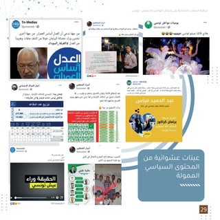 ‫ﺗﻮﻧﺲ‬ - ‫اﻻﺟﺘﻤﺎﻋﻲ‬ ‫اﻟﺘﻮاﺻﻞ‬ ‫وﺳﺎﺋﻞ‬ ‫ﻋﻠﻰ‬ ‫اﻻﻧﺘﺨﺎﺑﻴﺔ‬ ‫اﻟﺤﻤﻼت‬ ‫ﻣﺮاﻗﺒﺔ‬
29
‫ﻣﻦ‬ ‫ﻋﺸﻮاﺋﻴﺔ‬ ‫ﻋﻴﻨﺎت‬
‫اﻟﺴﻴﺎﺳﻲ‬ ‫اﻟﻤﺤﺘﻮى‬
‫اﻟﻤﻤﻮﻟﺔ‬
 