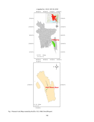 J. Applied Sci., 18 (3): 138-145, 2018
Fig. 1: Research site (Map created by ArcGIS v.10.3, ©Md. Simul Bhuyan)
140
88°30N0OE 90°30N0OE 91°30N0OE 93°30N0OE
88°30N0OE 90°30N0OE 91°30N0OE 93°30N0OE
27°0N0ON
25°30N0ON
24°0N0ON
22°30N0ON
21°0N0ON
27°0N0ON
25°30N0ON
24°0N0ON
22°30N0ON
21°0N0ON
0 37.575 150 km
N
0 5 10 20 km
22°30N0ON 22°30N0ON
91°30N0OE
91°30N0OE
N
W E
S
 
