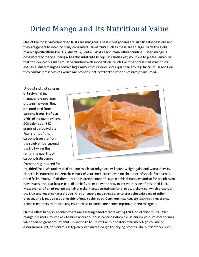 Dried mango and its nutritional value