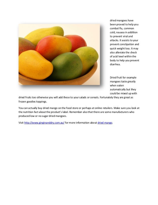 Dried mango and its nutritional value