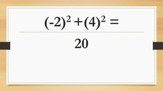 (-2)2 +(4)2 =
20
 