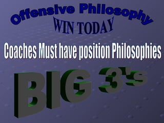Offensive Philosophy WIN TODAY Coaches Must have position Philosophies BIG 3's 
