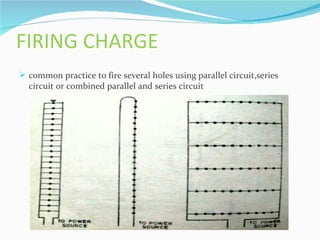 FIRING CHARGE
 common practice to fire several holes using parallel circuit,series
  circuit or combined parallel and series circuit
 