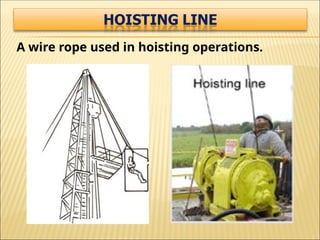A wire rope used in hoisting operations.
 